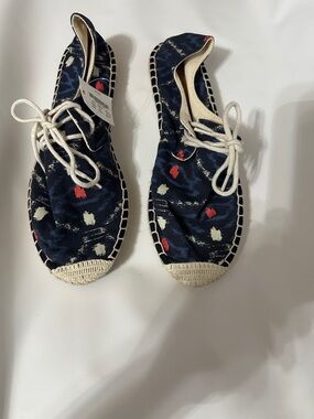 J. Crew Women's Navy Patterned Espadrille Lace-Up Flats